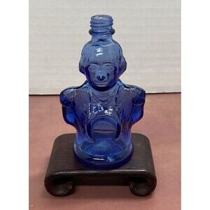 Vtg Charles Jacquin Cobalt Blue George Washington Glass Bottle 4” Empty No Lid